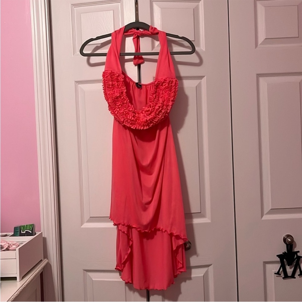 Chic Halter Neck Dress in Vibrant Coral